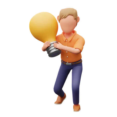 Entrepreneur Carrying Light Bulb  3D Illustration