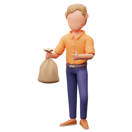 Entrepreneur Holding Money On Sack  3D Illustration