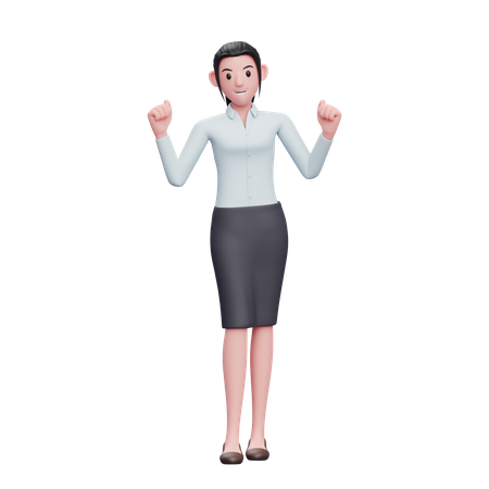 Mulher animada fazendo gesto de vitória  3D Illustration