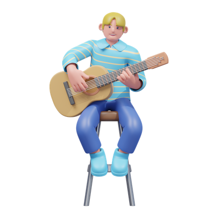 Entusiasta de tocar violão  3D Illustration