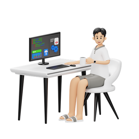 Entwickler arbeitet am Computer  3D Illustration