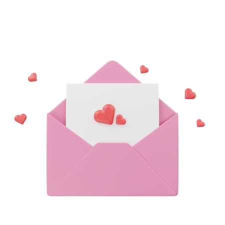 Envelope com carta em forma de coração  3D Icon