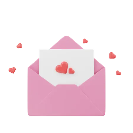 Envelope com carta em forma de coração  3D Icon