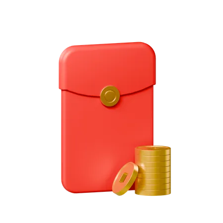 Envelope de ano novo chinês com moedas  3D Icon