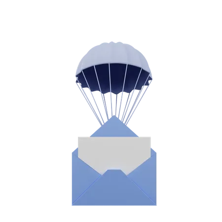 3 D Illustration Of Simple Object Envelope With Parachute 3D Illustration