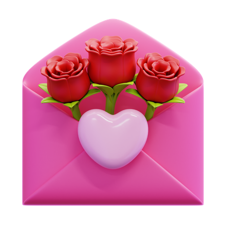 Envelope With Roses And Heart  3D Icon