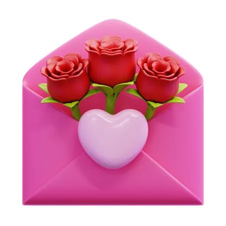 Envelope With Roses And Heart  3D Icon