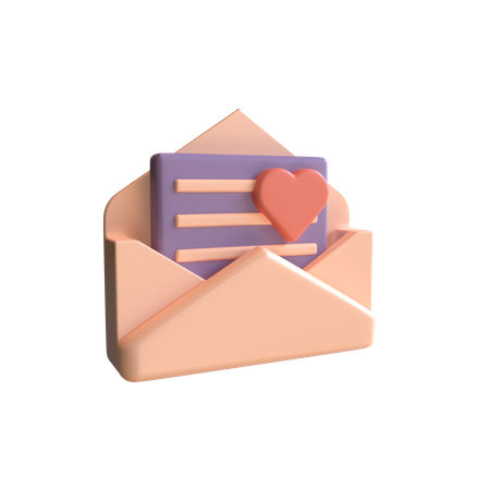 Enveloppe ouverte contenant une lettre d'amour de couleur pastel douce  3D Illustration