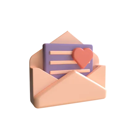 Enveloppe ouverte contenant une lettre d'amour de couleur pastel douce  3D Illustration