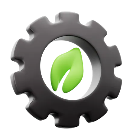 Green Leaf In Cogwheel For Green Sustainable And Environment Friendly Industry Or Agroindustrial Sector 3 D Icon Illustration Render Design 3D Icon