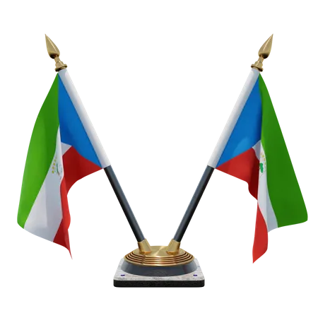 Equatorial Guinea Double Desk Flag Stand  3D Illustration