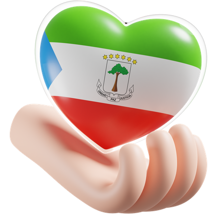 Equatorial Guinea Flag Heart Hand Care  3D Icon