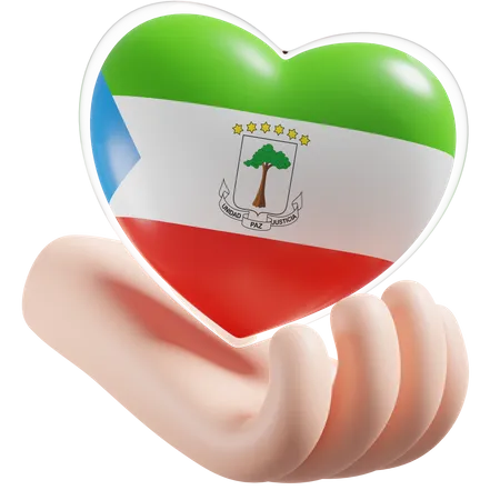 Equatorial Guinea Flag Heart Hand Care  3D Icon