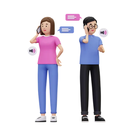 Équipe ayant une conversation téléphonique  3D Illustration