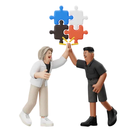 Équipe célébrant le succès commercial  3D Illustration