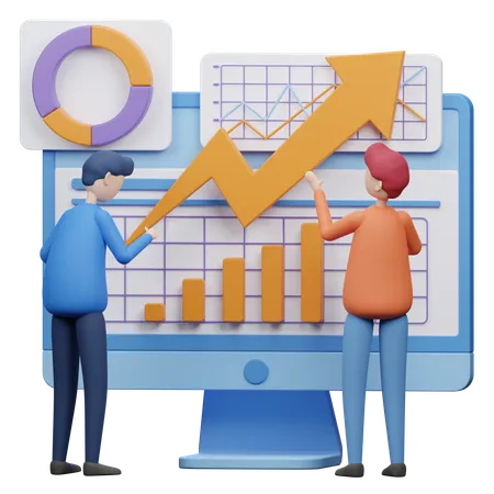 Équipe commerciale effectuant une analyse en ligne  3D Icon