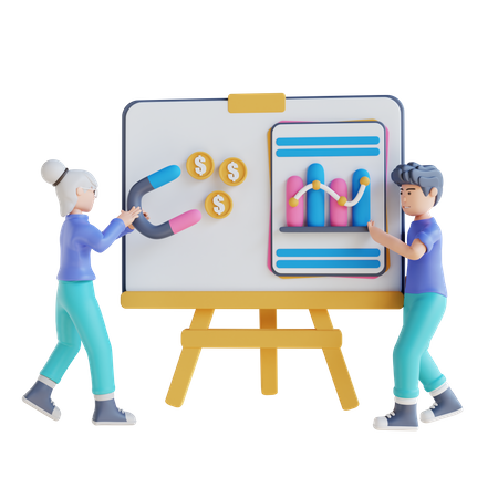 Équipe commerciale travaillant sur la présentation marketing  3D Icon