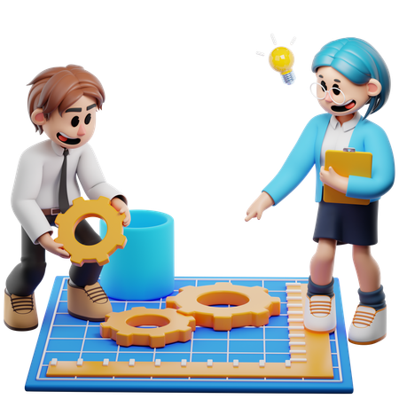 Équipe commerciale travaillant sur le projet  3D Icon