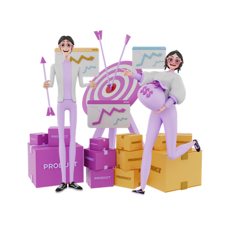 Equipe de marketing com objetivo de marketing  3D Illustration