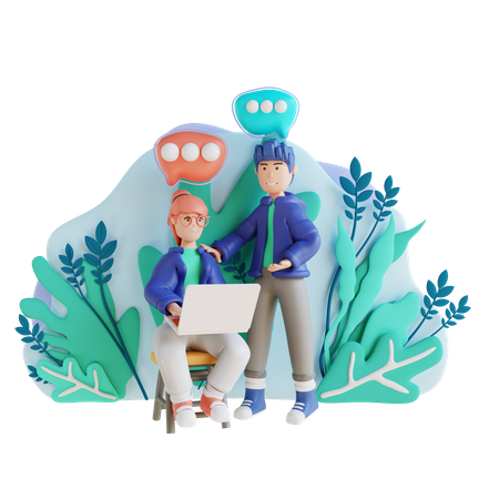 Equipe de marketing trabalhando juntos e discutindo  3D Icon