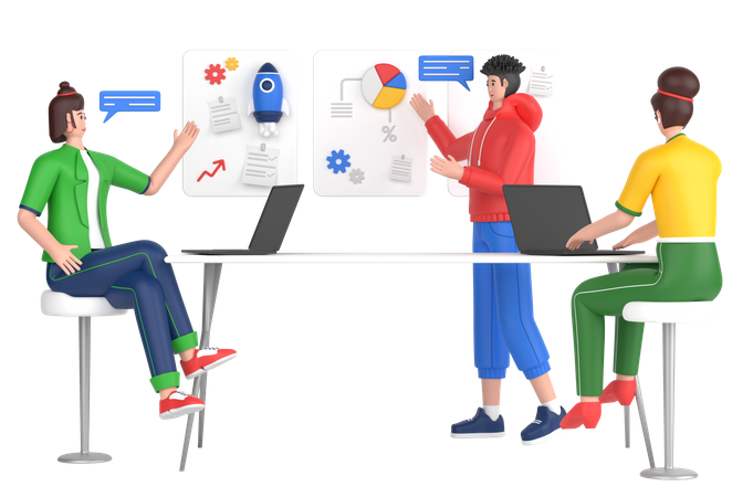 Equipe de negócios falando sobre inicialização de negócios  3D Icon