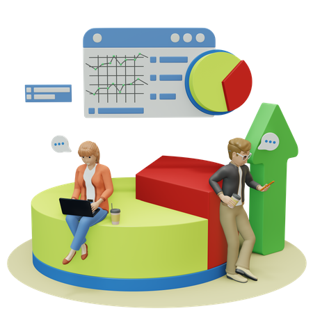 Equipe de negócios fazendo análise de crescimento  3D Illustration