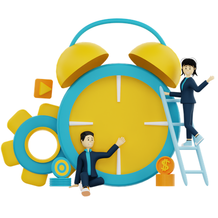 Equipe de negócios trabalhando em gerenciamento de tempo  3D Icon