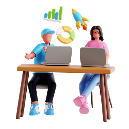 Équipe discutant du démarrage d'une entrepriseéquipe discutant du démarrage d'une entreprise  3D Illustration