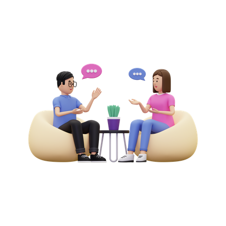 Equipe discutindo enquanto está sentado no pufe  3D Icon
