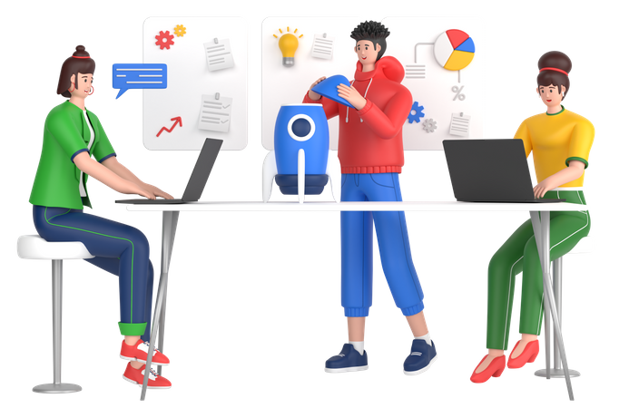 Equipe discutindo sobre inicialização de negócios  3D Icon