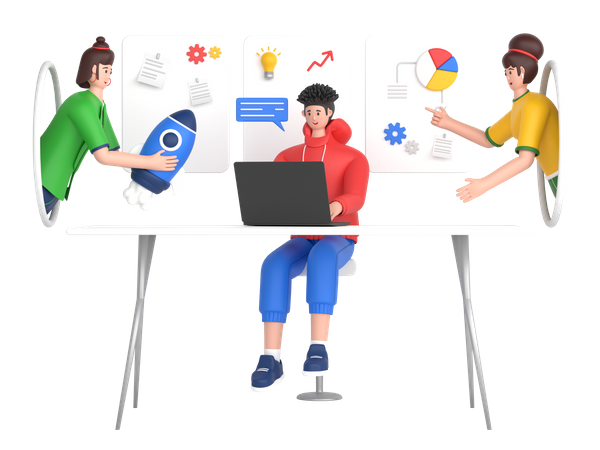 Equipe falando sobre inicialização de negócios  3D Icon
