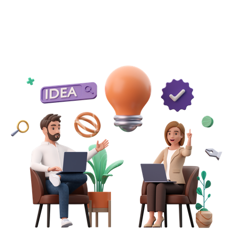 Équipe travaillant sur une idée innovante  3D Icon