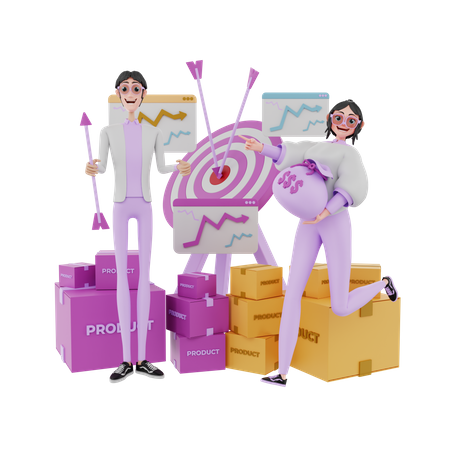 Equipo de marketing con objetivo de marketing  3D Illustration