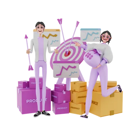 Equipo de marketing con objetivo de marketing  3D Illustration