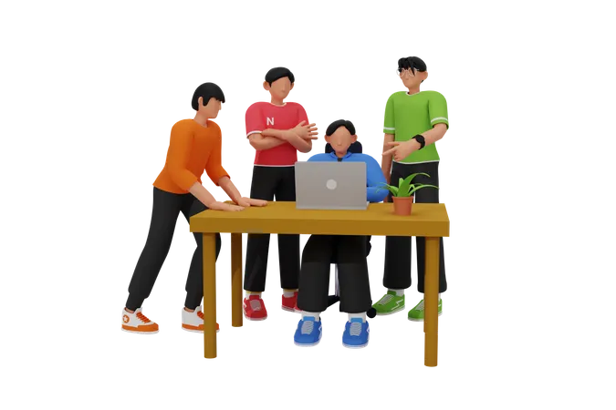 Concepto De Diseno De Coworking Con Un Grupo De Personas Trabajando En Equipo Y Haciendo Un Proyecto Comun 3D Illustration
