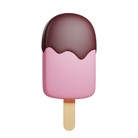 Erdbeer-Eis am Stiel  3D Illustration