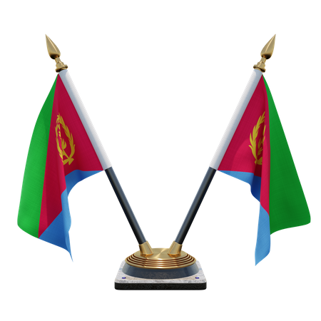 Eritrea Double Desk Flag Stand  3D Illustration