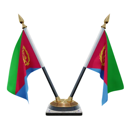 Eritrea Double Desk Flag Stand  3D Illustration