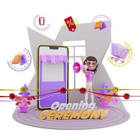 Eröffnungsfeier des Online-Shops  3D Illustration