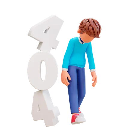 Conceito de erro 404 com menino triste  3D Illustration
