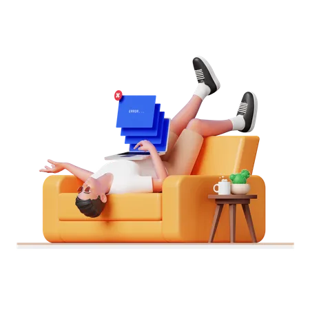 Homem enfrentando erro no laptop  3D Illustration