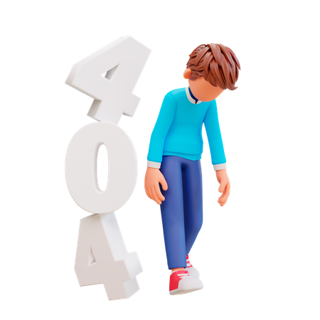 Error 404 concept with sad boy  3D Illustration