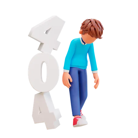 Error 404 concept with sad boy  3D Illustration