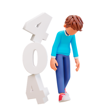 Concepto de error 404 con niño triste  3D Illustration