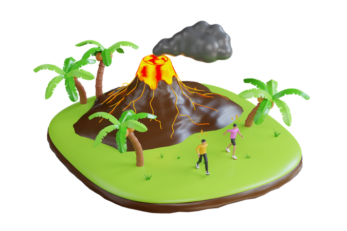 Erupção vulcânica com lava  3D Illustration