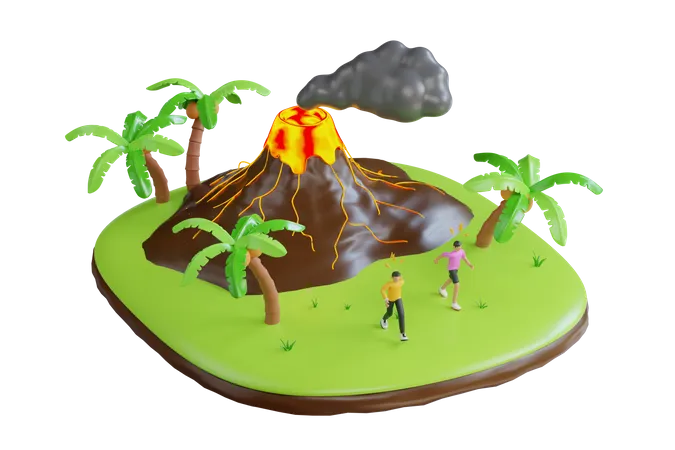 Ilustracao 3 D De Erupcao Vulcanica Com Lava Montanha Vulcanica Em Erupcao Ilustracao 3 D 3D Illustration