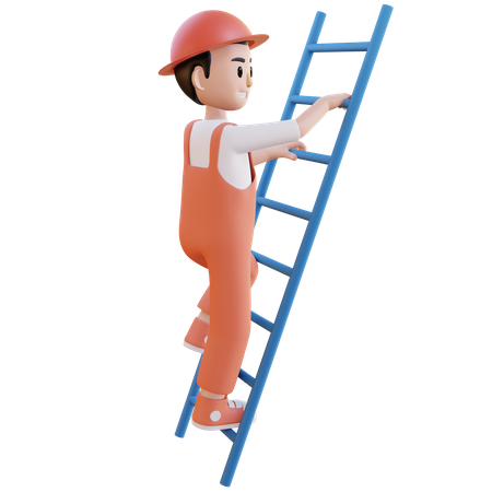 Homem subindo escada  3D Illustration