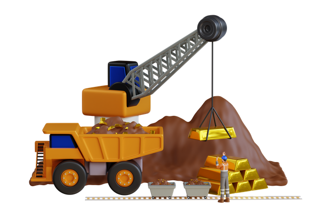 Escavadeira transportando ouro da mina  3D Icon