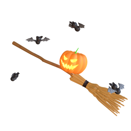 Escoba de calabaza  3D Icon