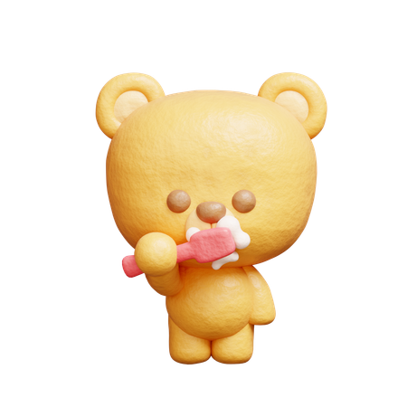 Urso escovando os dentes  3D Illustration